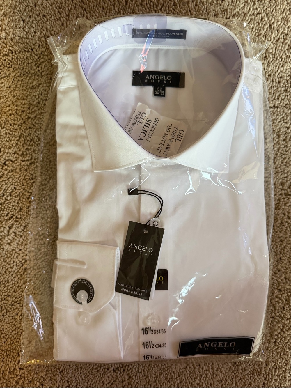 Angelo Rossi Men's White Spread-Collar Dress Shirt